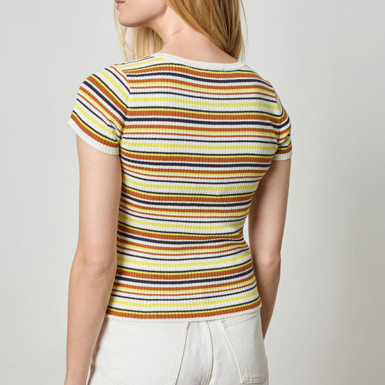 Striped Short Sleeve Henley in color White Stripe Image A3