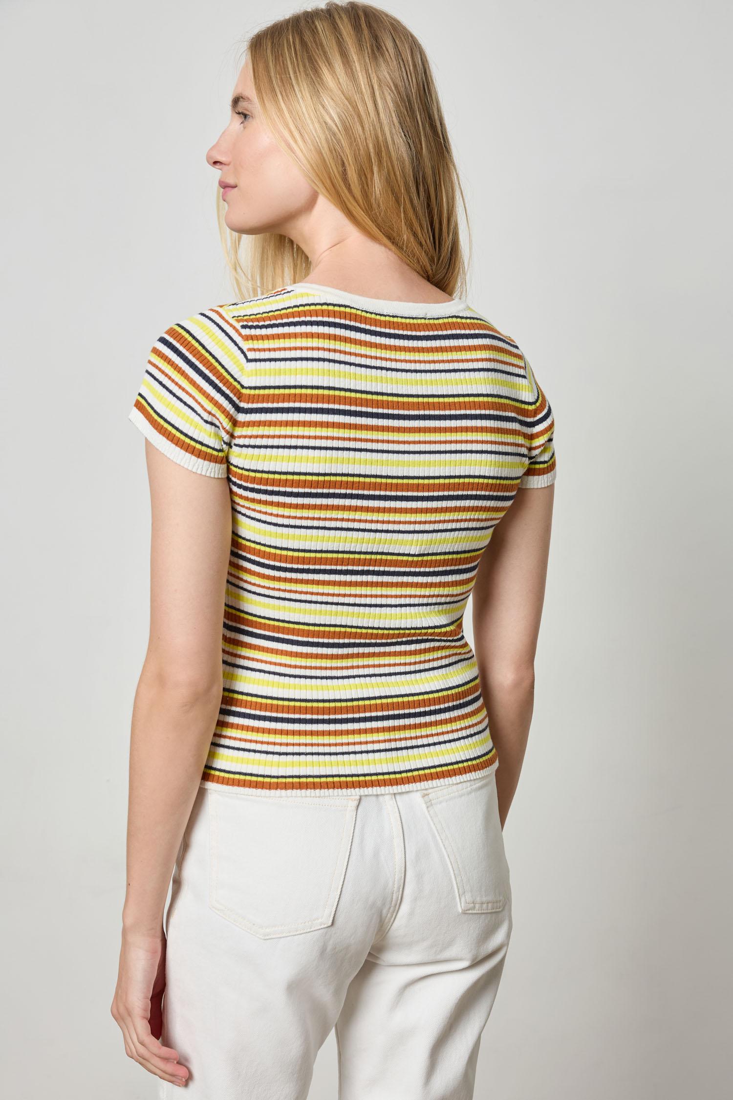 Striped Short Sleeve Henley in color White Stripe Image A3