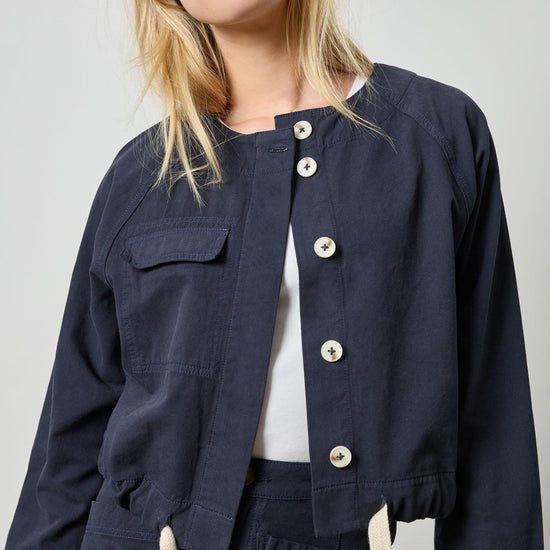 Drawstring Waist Jacket Womens Jacket Navy A1