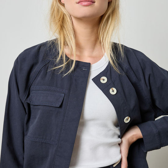 Drawstring Waist Jacket Womens Jacket Navy A2