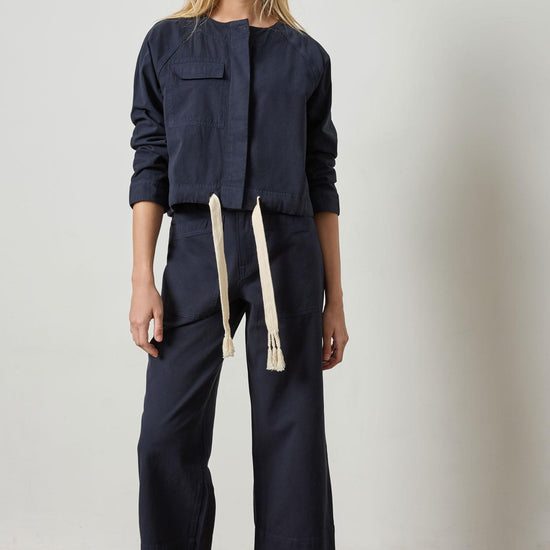 Drawstring Waist Jacket Womens Jacket Navy A4