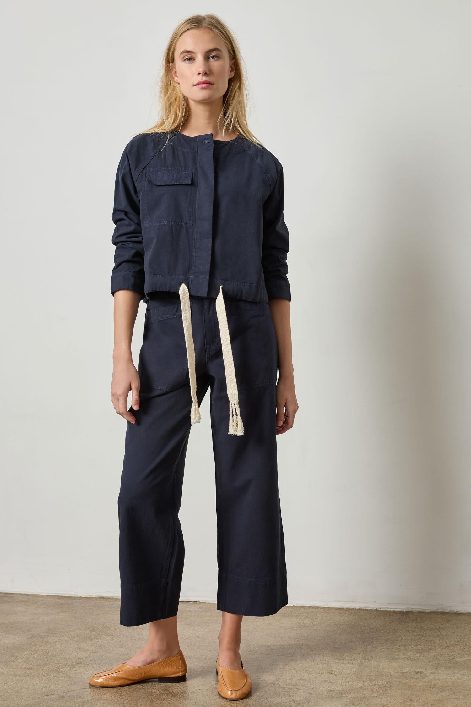 Drawstring Waist Jacket Womens Jacket Navy A4