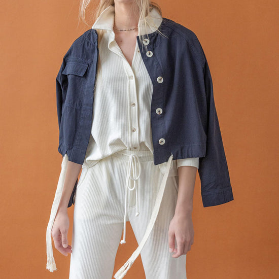 Drawstring Waist Jacket Womens Jacket Navy C1