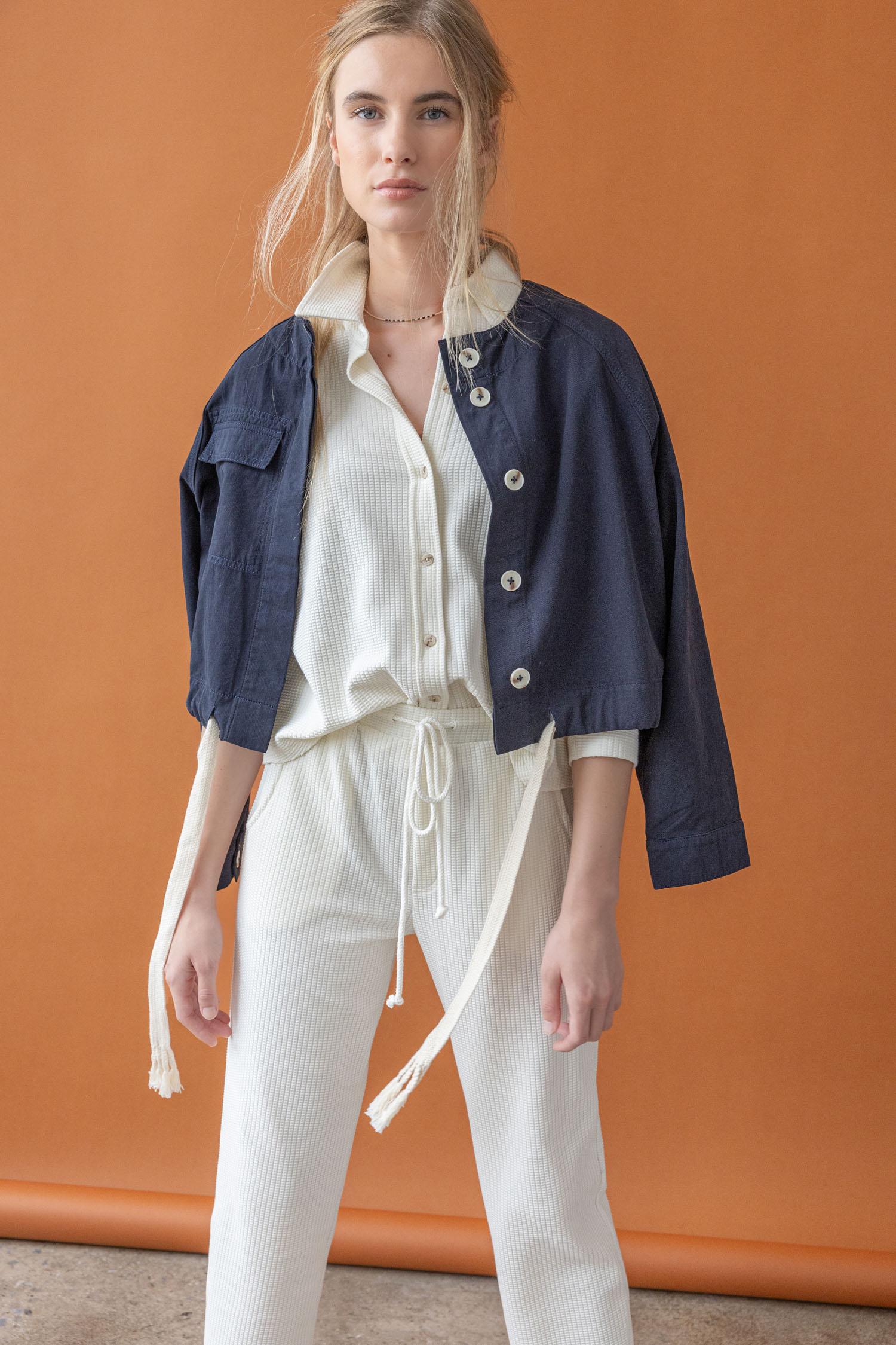 Drawstring Waist Jacket Womens Jacket Navy C1