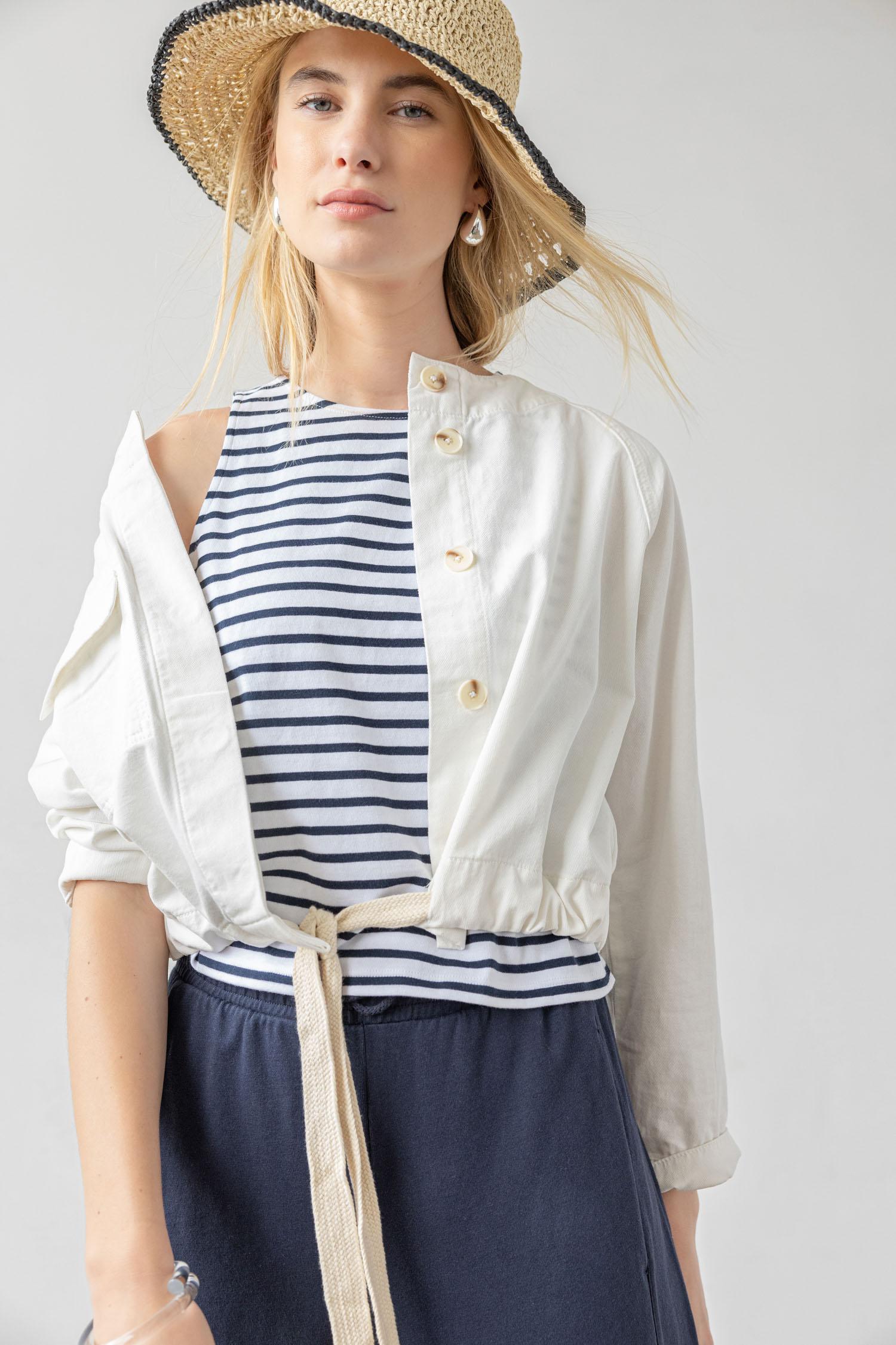 Drawstring Waist Jacket Womens Jacket White C3