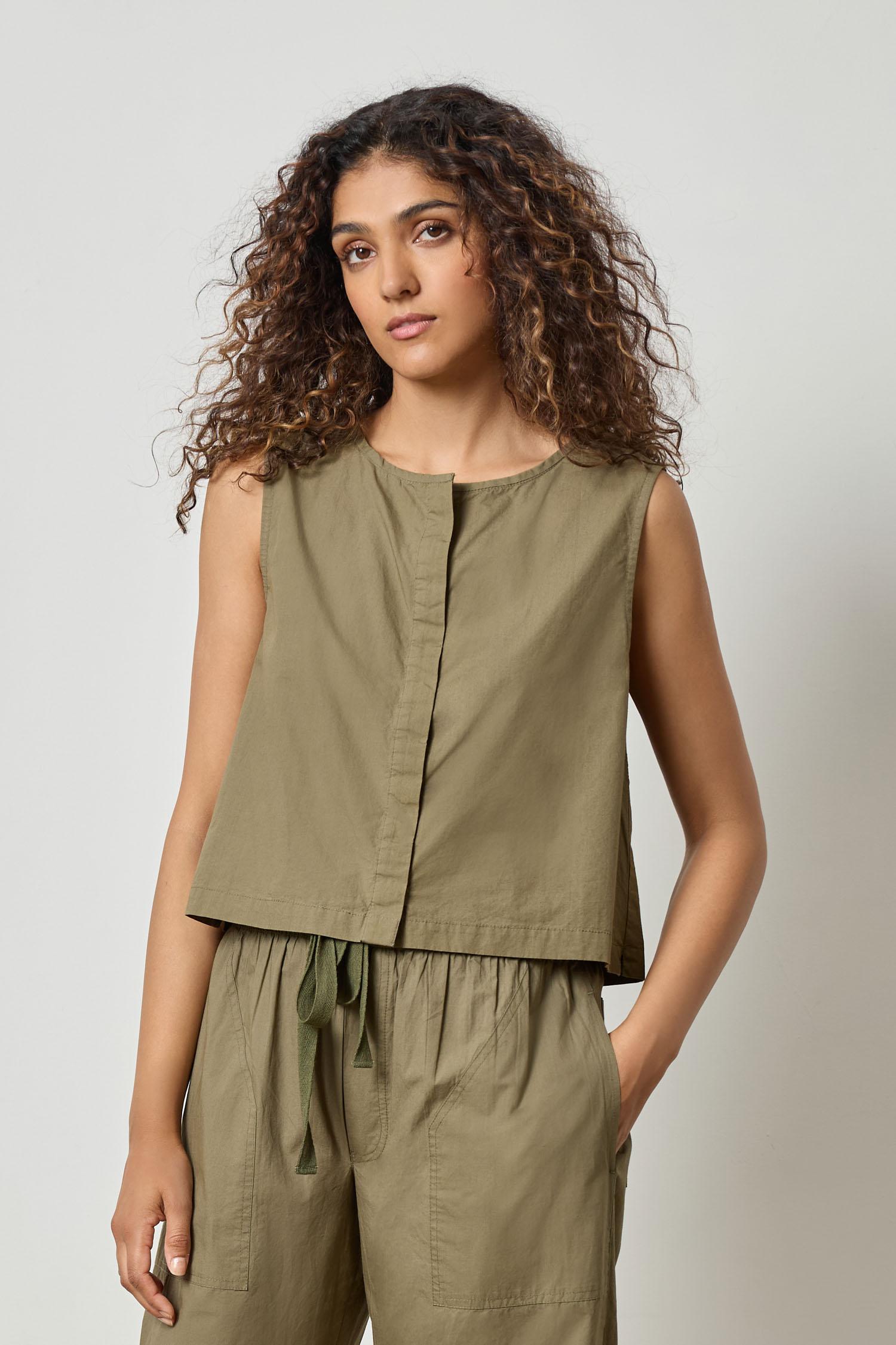 Hidden Placket Top Womens Top Kelp A1