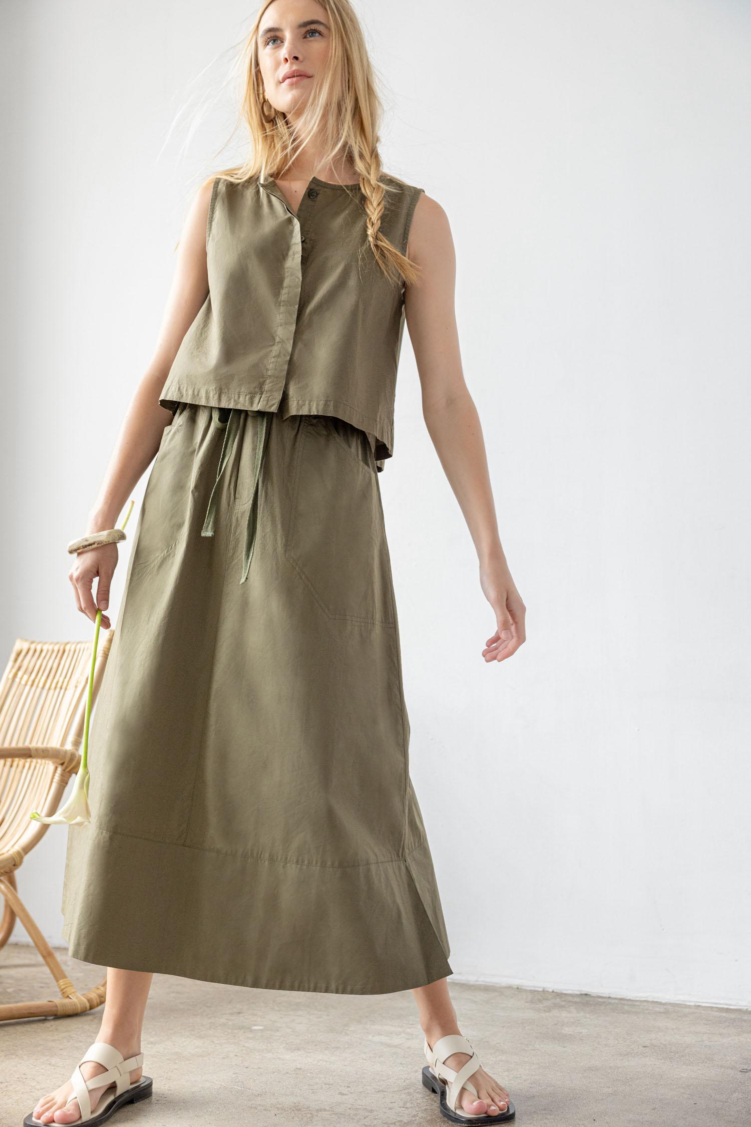 Hidden Placket Top Womens Top Kelp C1