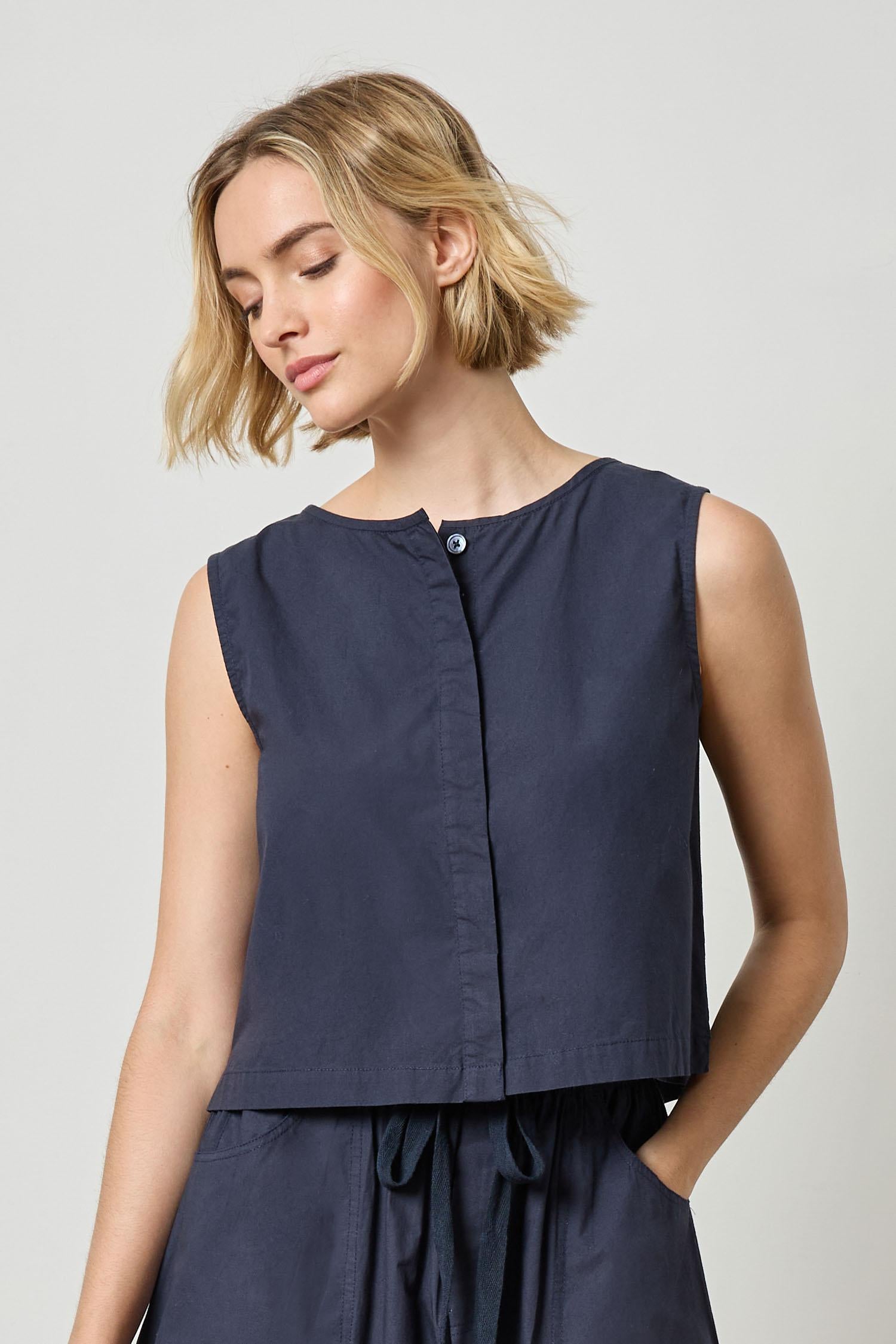 Hidden Placket Top Womens Top Navy A1