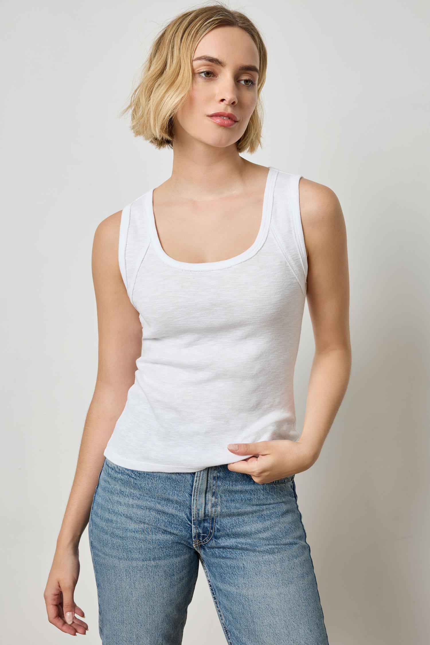 Wide Strap Tank Womens Top White A1