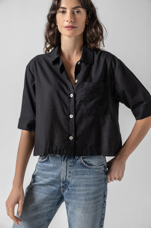 Easy Sleeve Button Down Womens Top Black A3