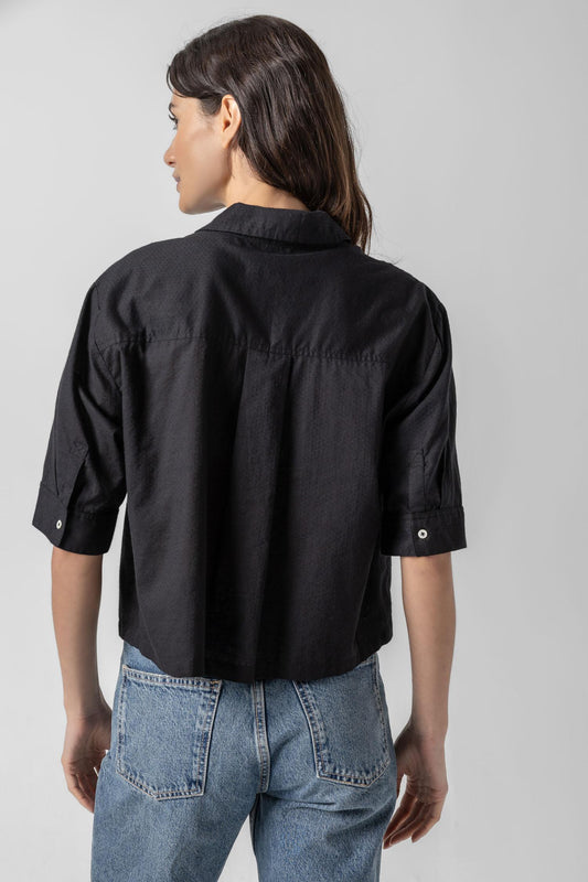 Easy Sleeve Button Down Womens Top Black A4