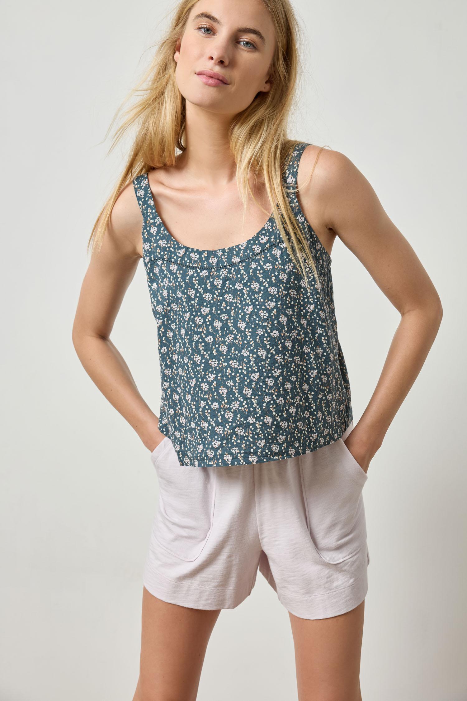 Button Back Tank Womens Top Orchid Print A1