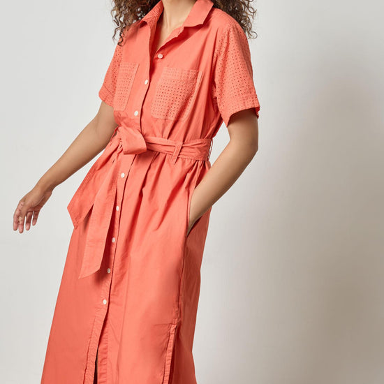 Eyelet Trim Maxi Shirt Dress Womens Dress Terracotta A1