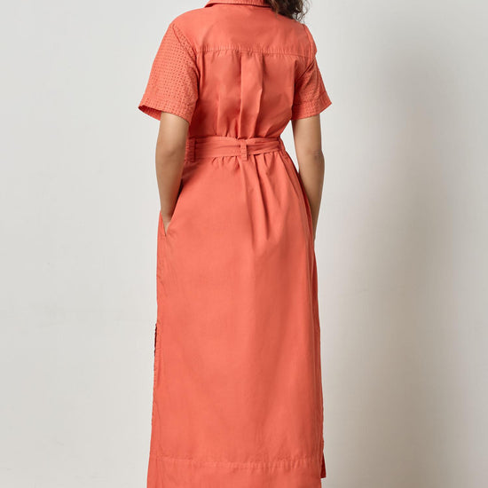Eyelet Trim Maxi Shirt Dress Womens Dress Terracotta A2