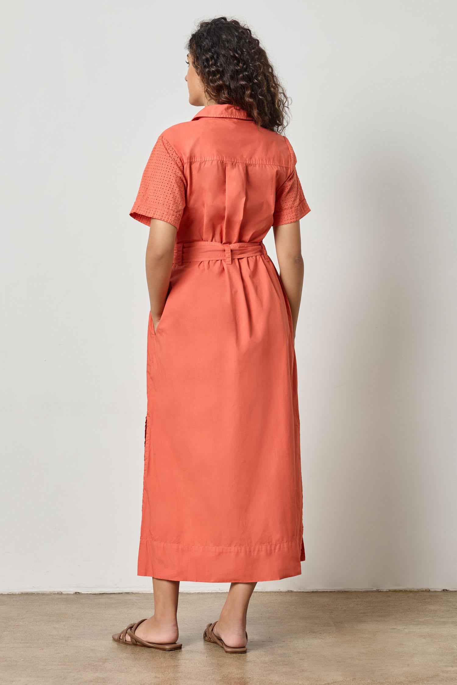 Eyelet Trim Maxi Shirt Dress Womens Dress Terracotta A2