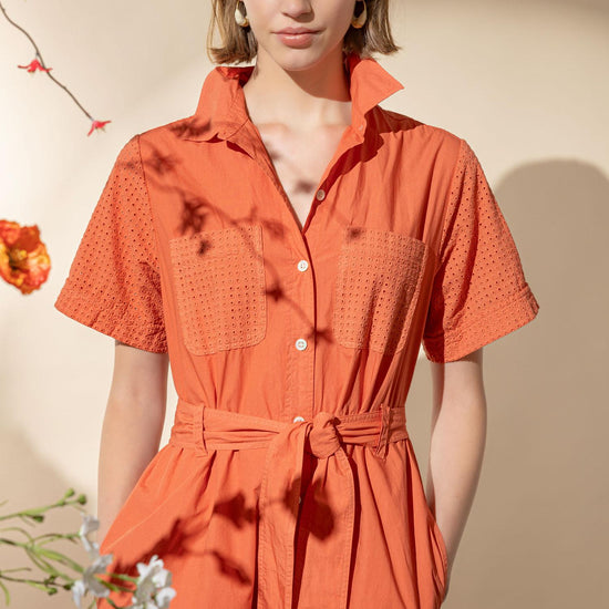 Eyelet Trim Maxi Shirt Dress Womens Dress Terracotta C1