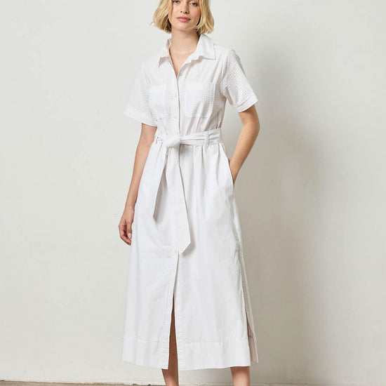 Eyelet Trim Maxi Shirt Dress Womens Dress White A1