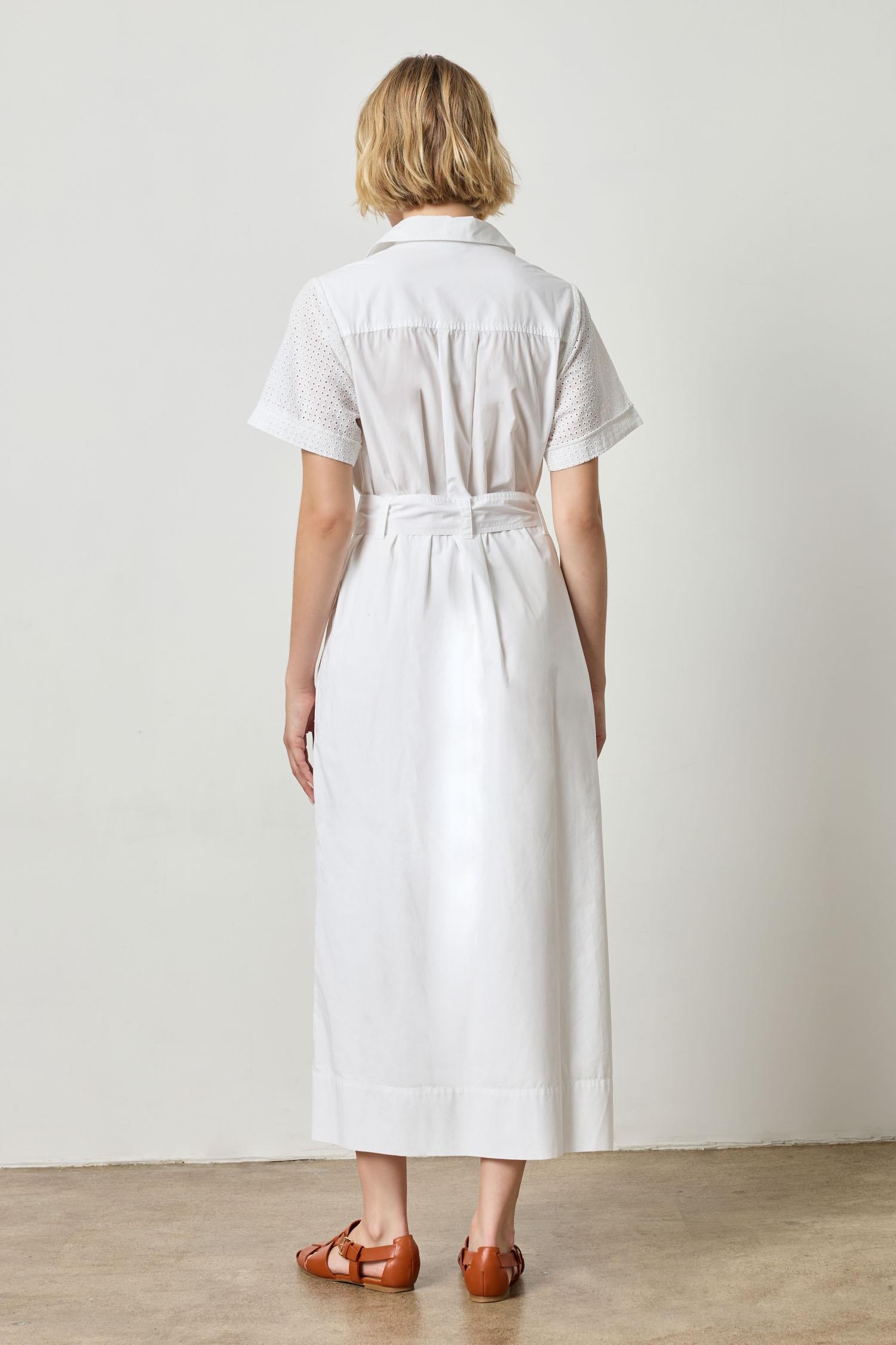 Eyelet Trim Maxi Shirt Dress Womens Dress White A2
