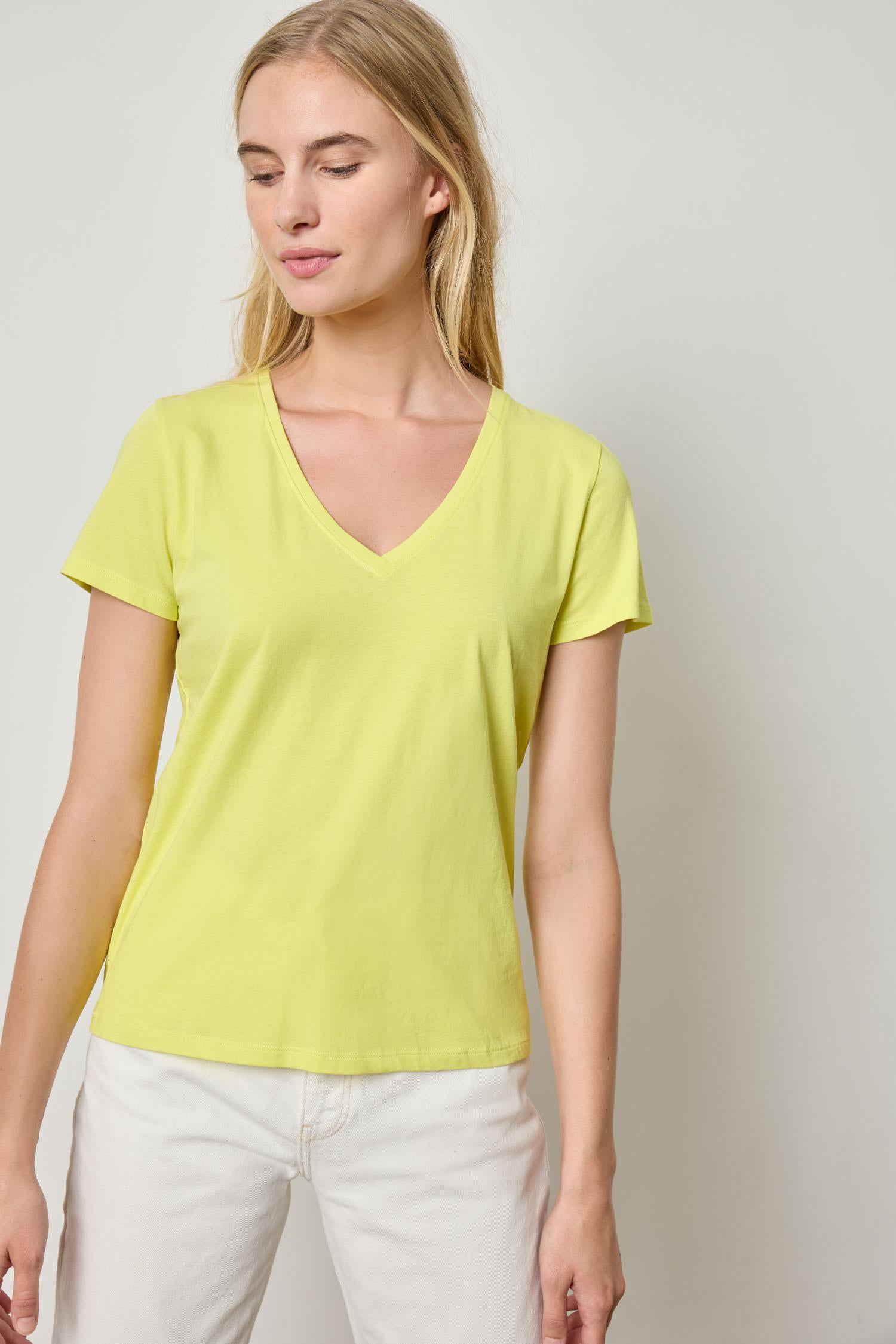 Short Sleeve V-Neck in color Keylime Image A1
