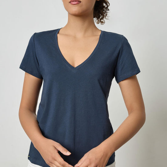 Short Sleeve V-Neck in color Navy Image A1
