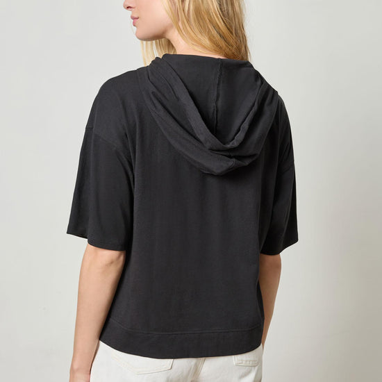Short Sleeve Hoodie Womens Top Black A2