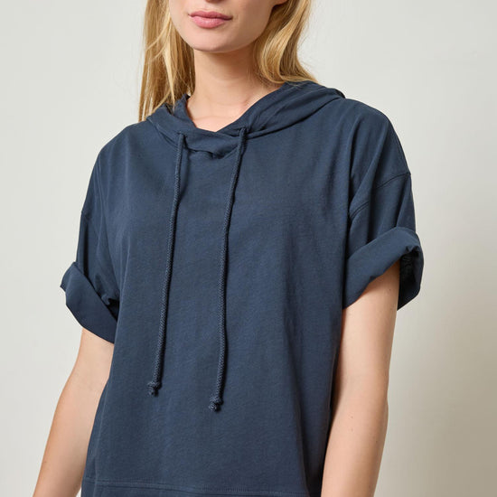 Short Sleeve Hoodie Womens Top Navy A1