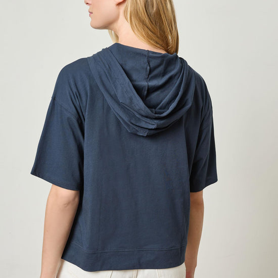 Short Sleeve Hoodie Womens Top Navy A2