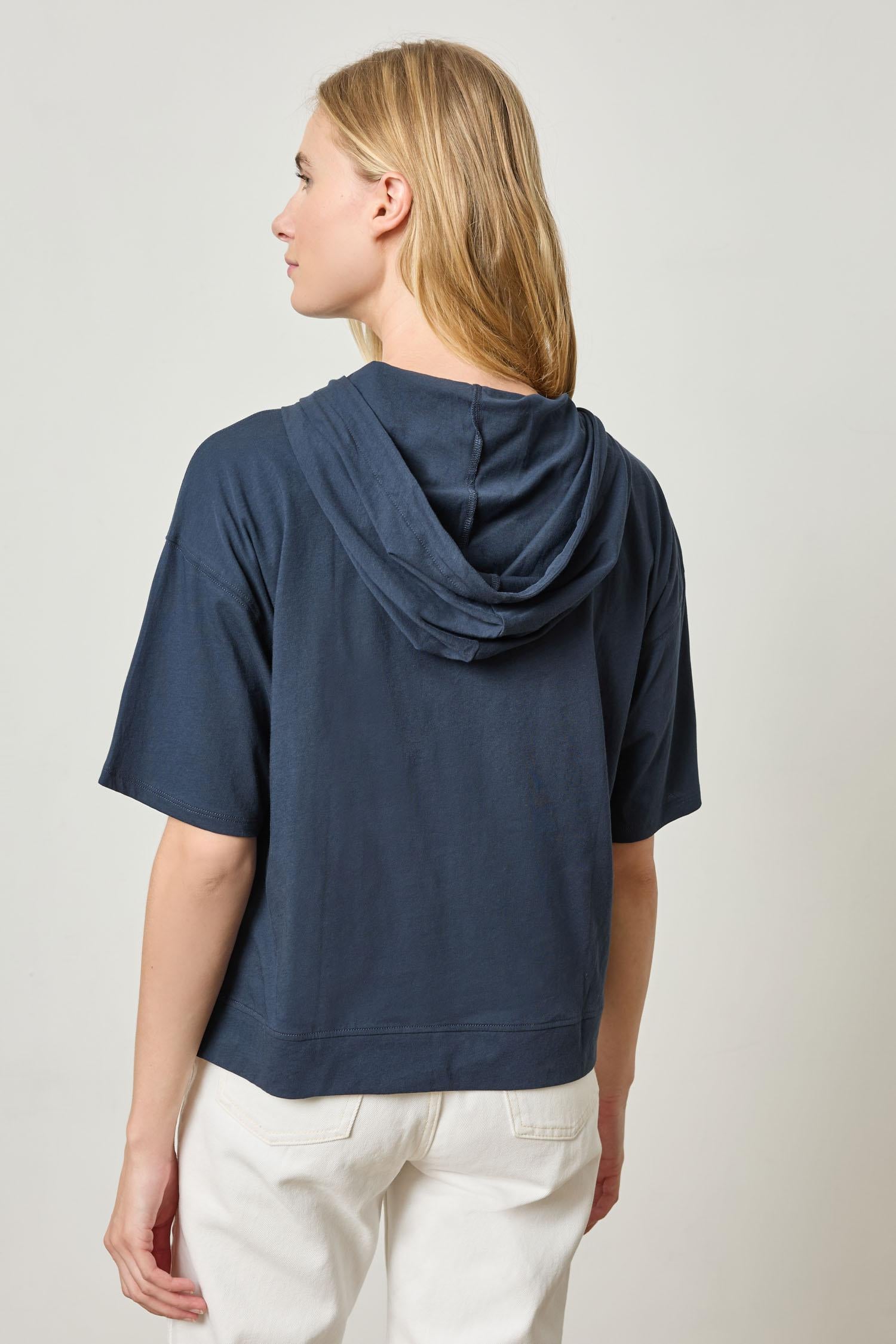 Short Sleeve Hoodie Womens Top Navy A2