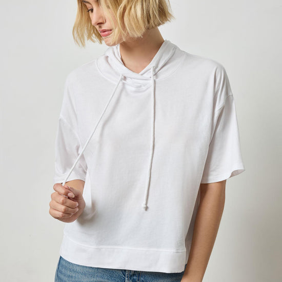 Short Sleeve Hoodie Womens Top White A1