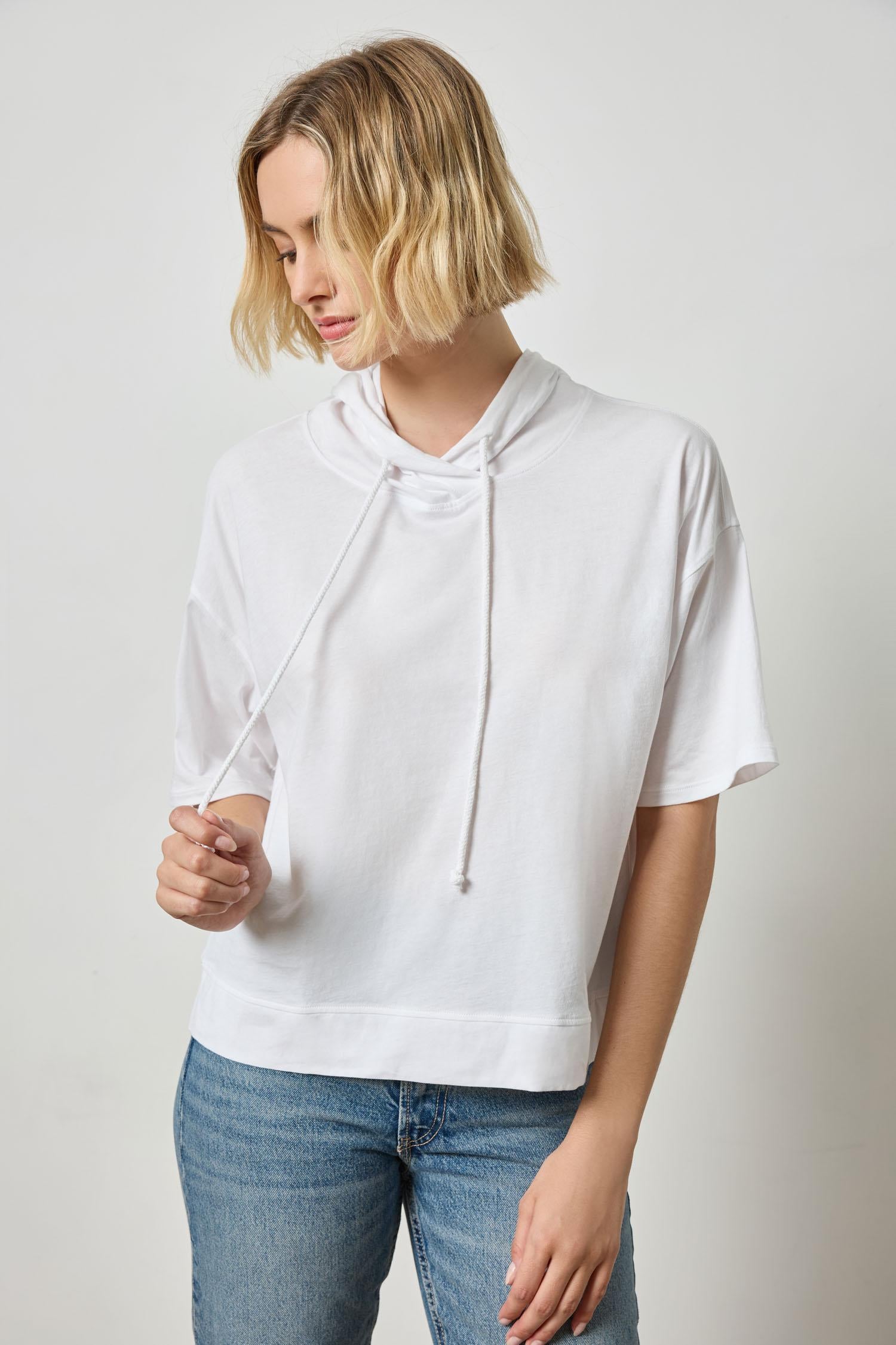 Short Sleeve Hoodie Womens Top White A1