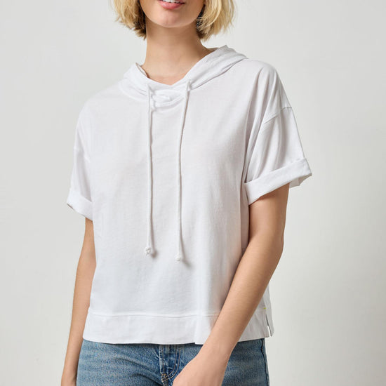 Short Sleeve Hoodie Womens Top White A2