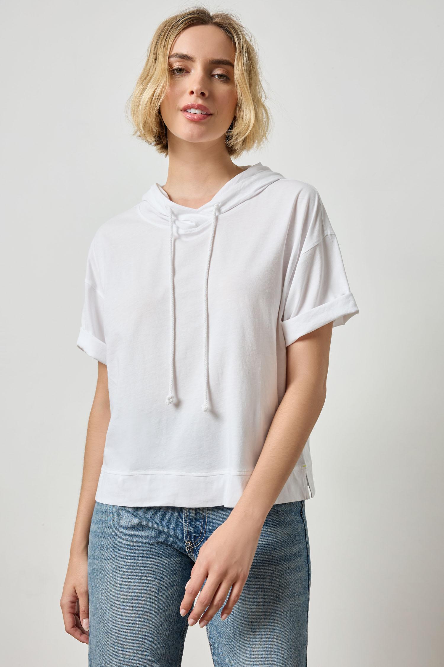 Short Sleeve Hoodie Womens Top White A2