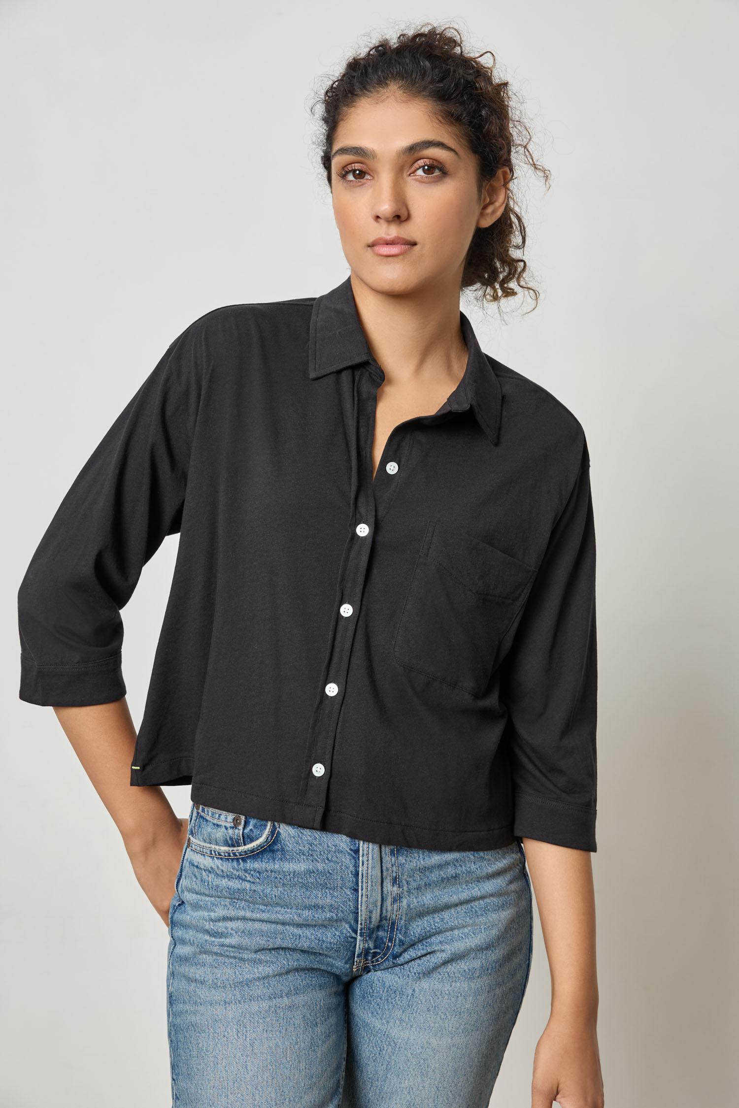 Easy Button Down Tee in color Black Image A1