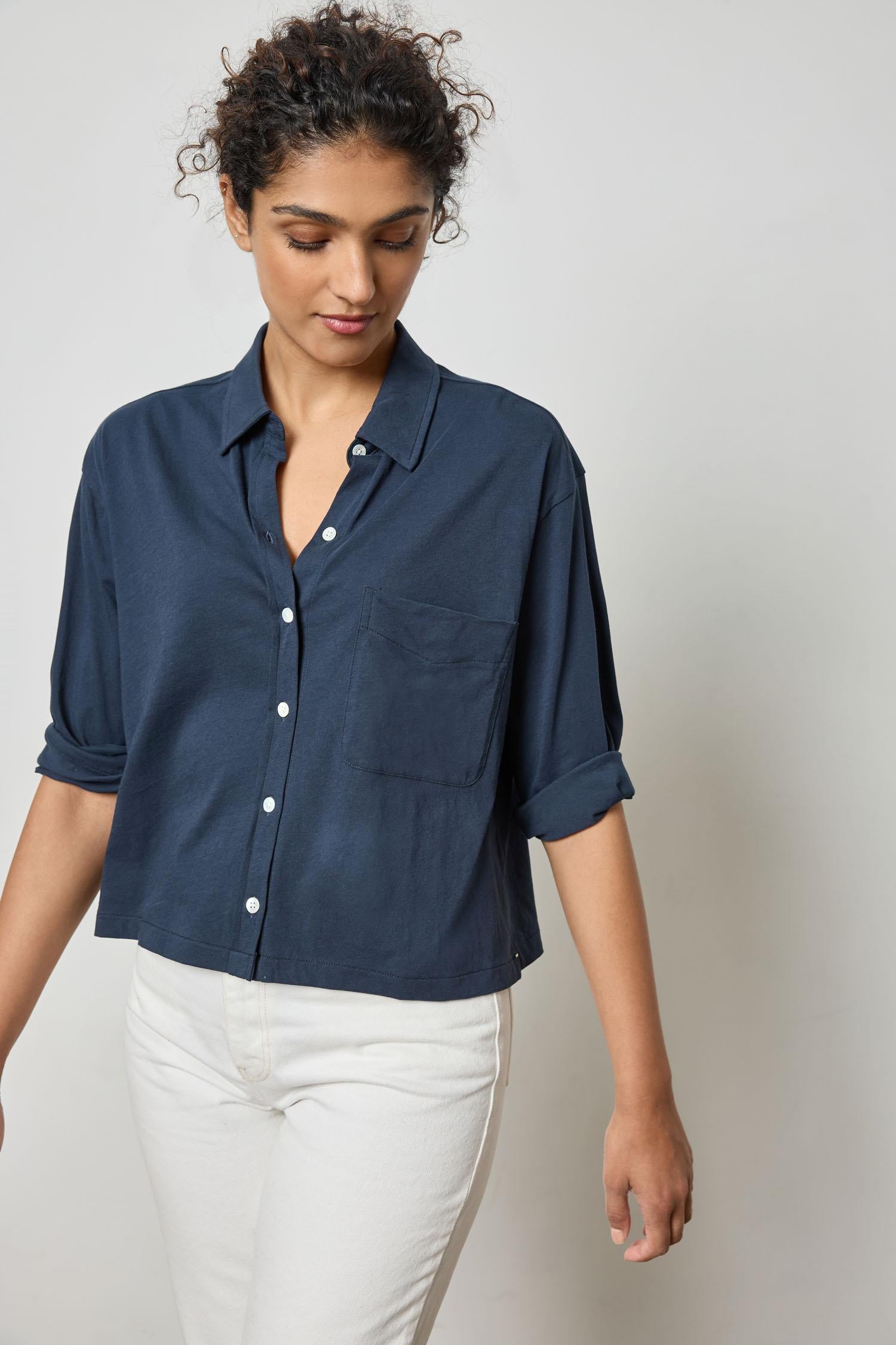 Easy Button Down Tee in color Navy Image A1