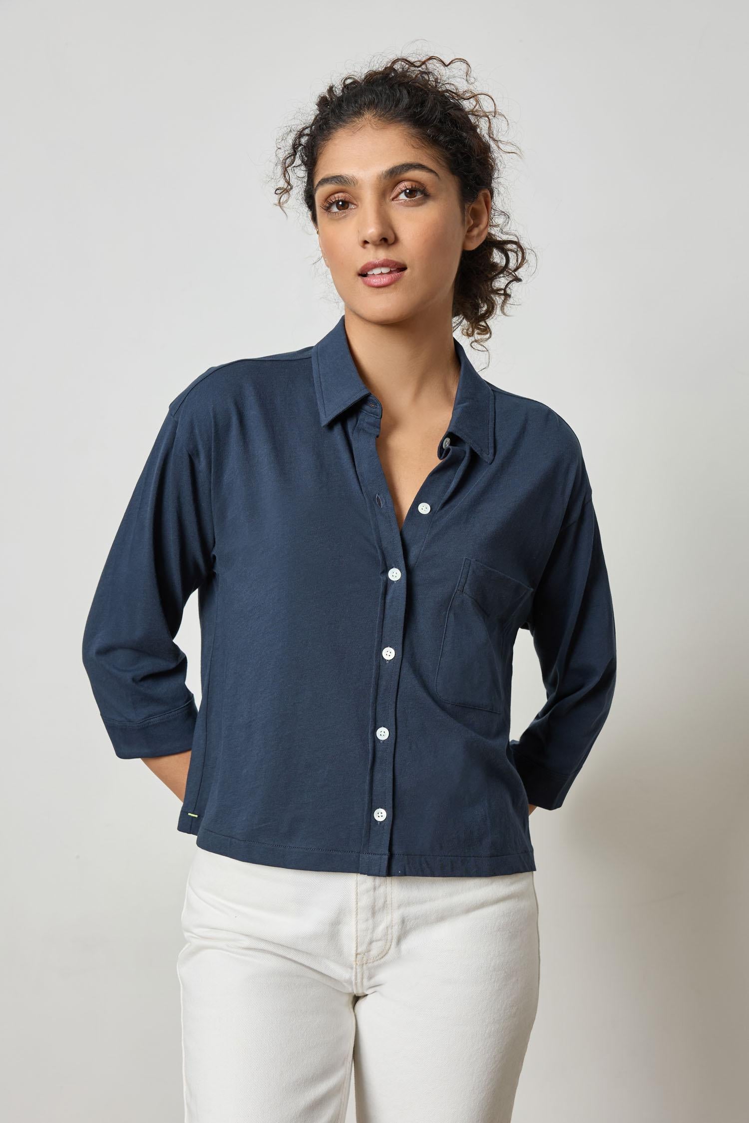 Easy Button Down Tee in color Navy Image A2