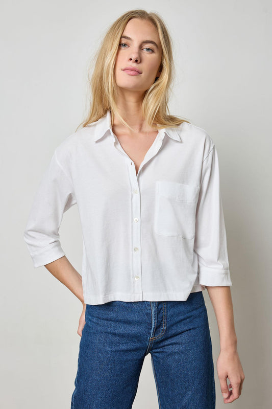 Easy Button Down Tee Womens Top White A1