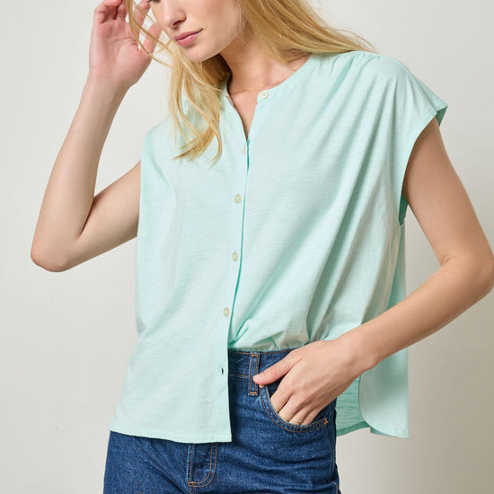 Relaxed Button Down Tee Womens Top Aquamarine A1