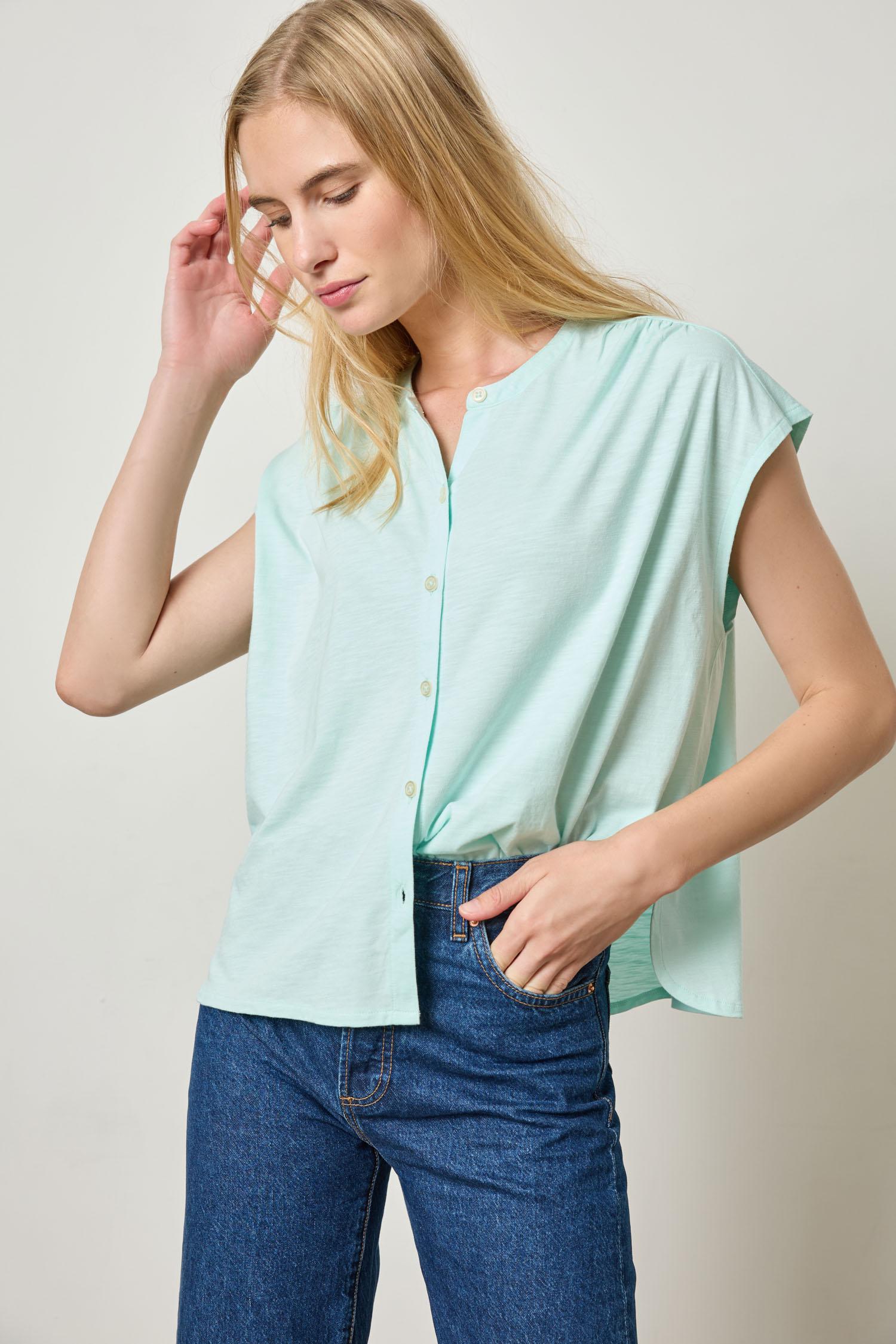 Relaxed Button Down Tee Womens Top Aquamarine A1