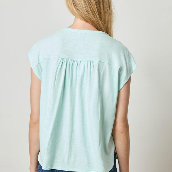 Relaxed Button Down Tee Womens Top Aquamarine A2