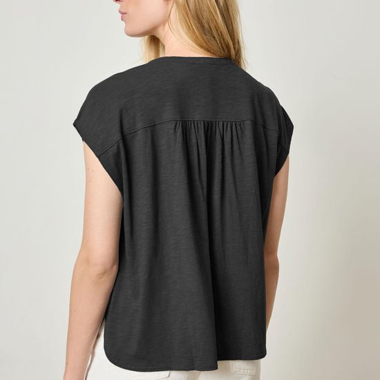 Relaxed Button Down Tee Womens Top Black A2