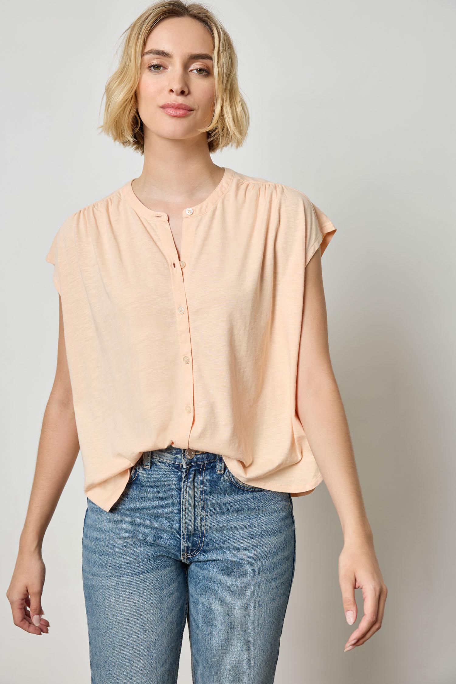 Relaxed Button Down Tee Womens Top Cantaloupe A1
