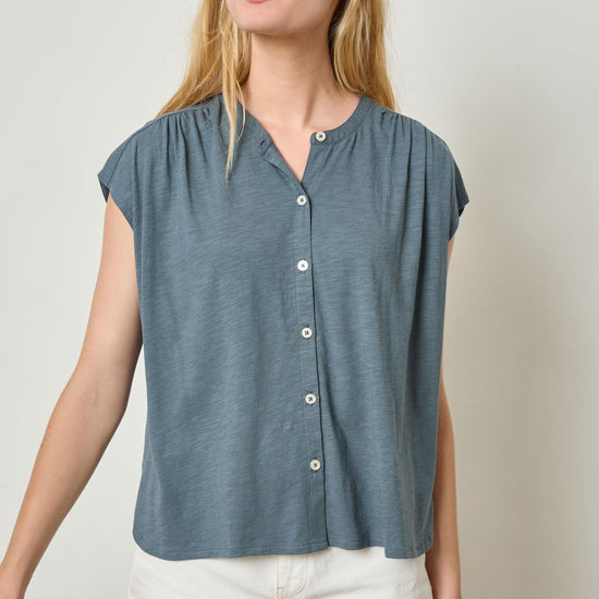 Relaxed Button Down Tee Womens Top Dusk A1