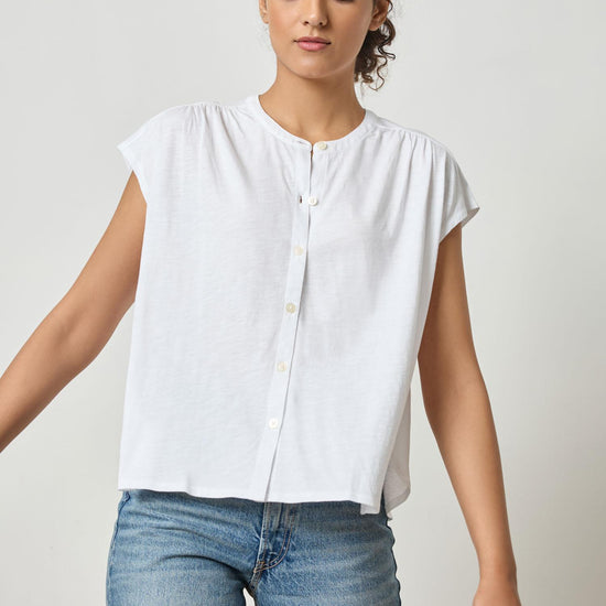 Relaxed Button Down Tee Womens Top White A1