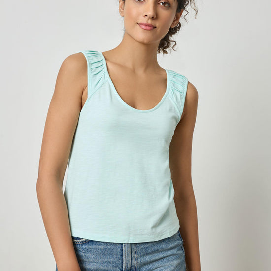 Shirred Strap Tank Womens Top Aquamarine A1