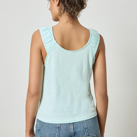 Shirred Strap Tank Womens Top Aquamarine A2