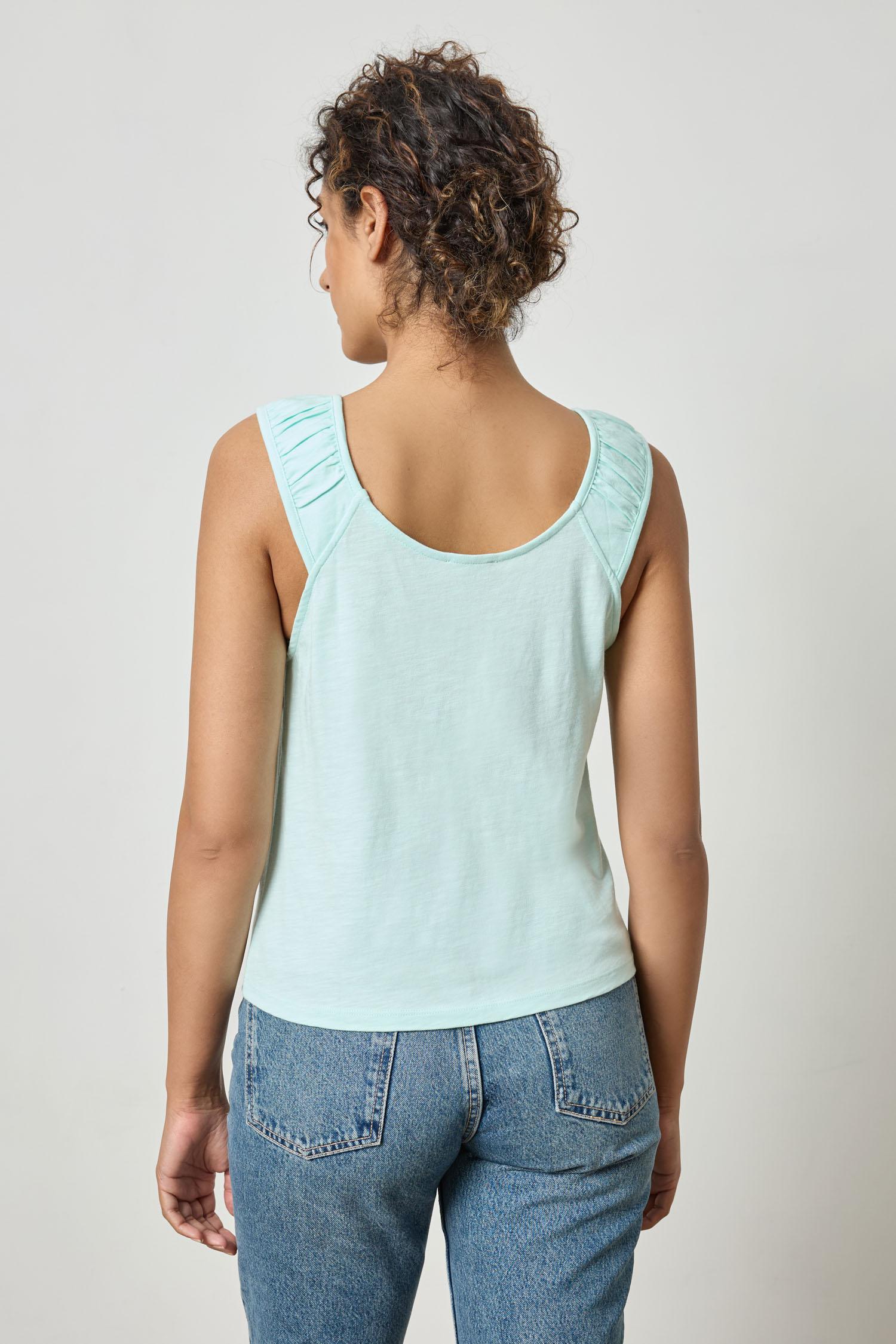 Shirred Strap Tank Womens Top Aquamarine A2