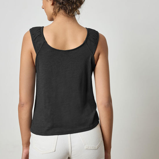 Shirred Strap Tank Womens Top Black A2
