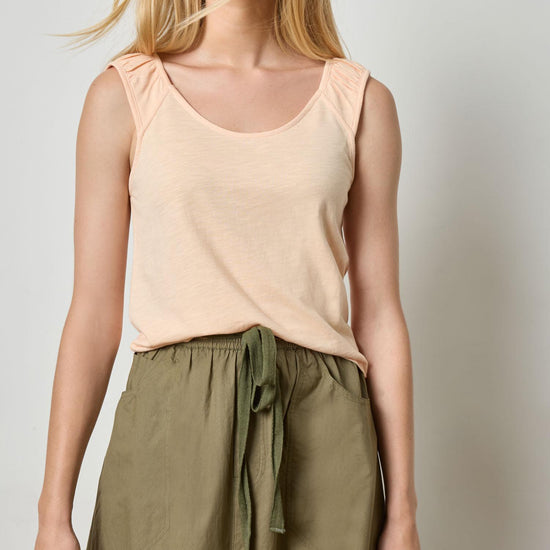Shirred Strap Tank Womens Top Cantaloupe A1