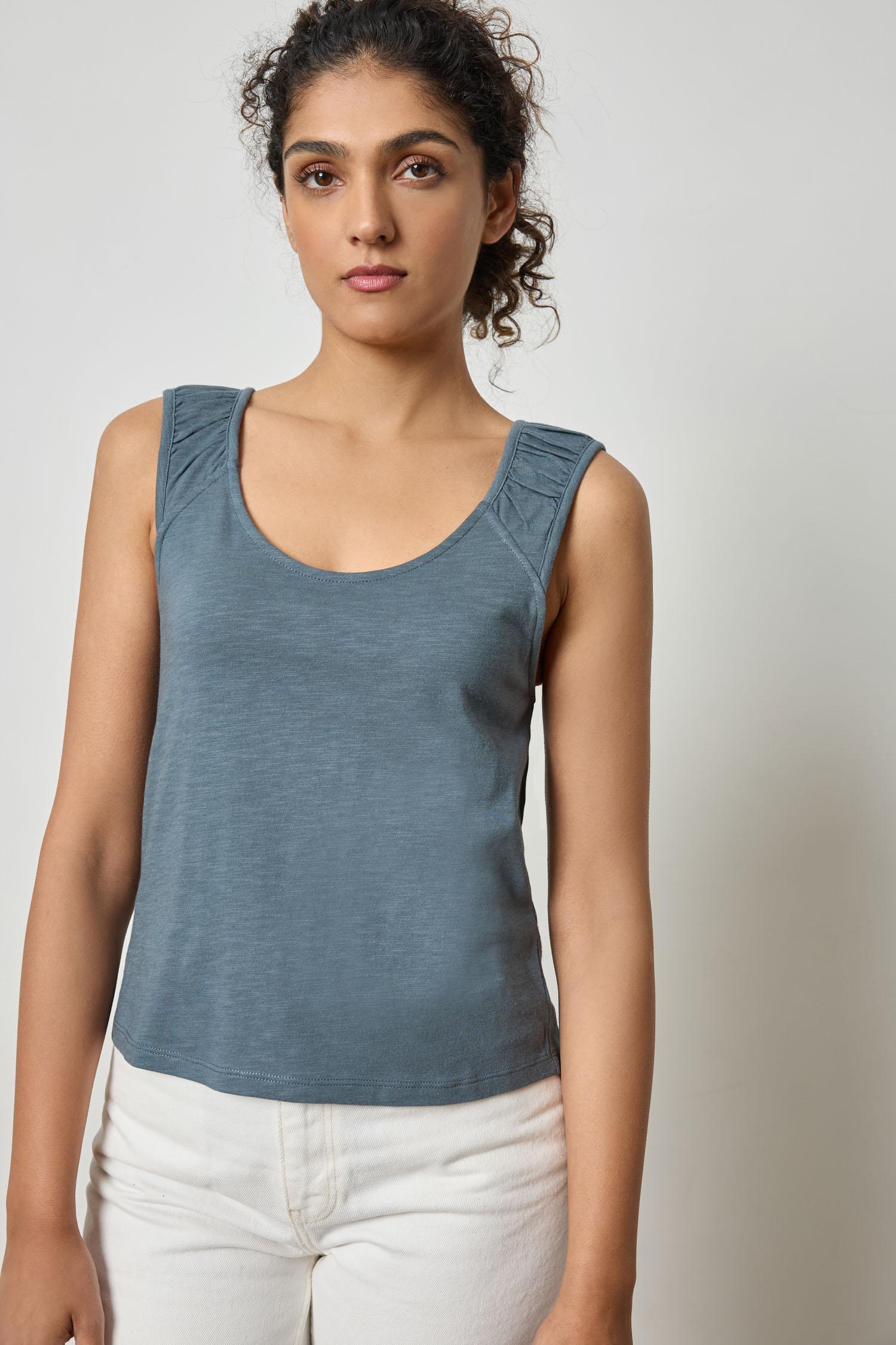 Shirred Strap Tank Womens Top Dusk A1