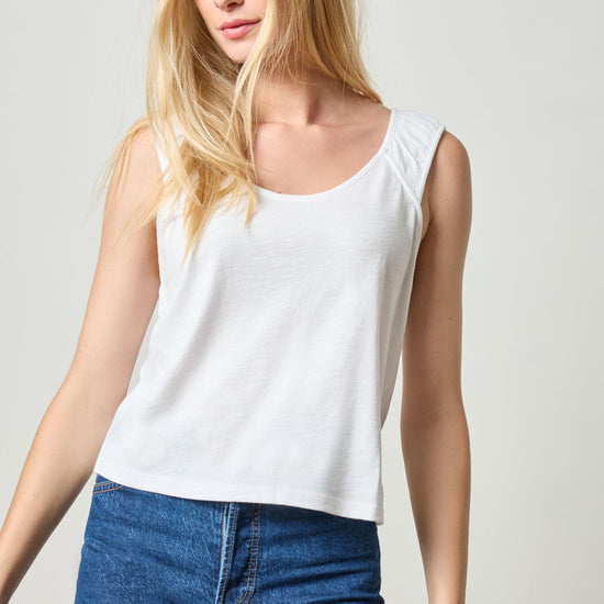 Shirred Strap Tank Womens Top White A1